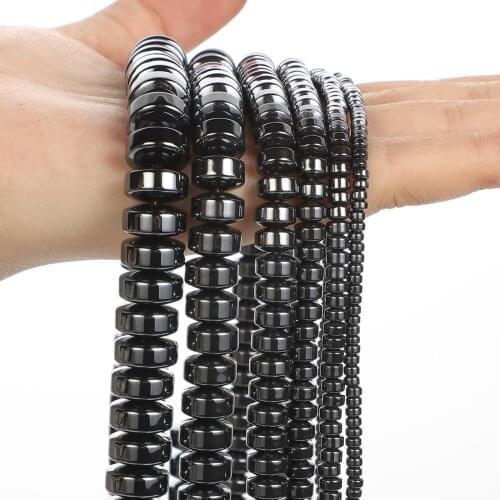 Natural Stone Beads Thick Flat Beads Black Hematite Loose Spacer Beads for Jewelry Making Needlework DIY Bracelets Accessories