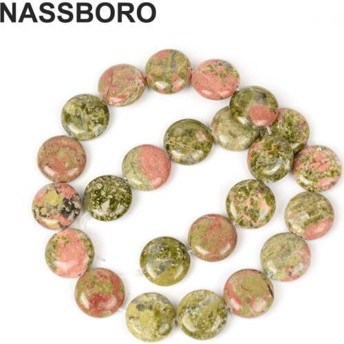 Flat Round Natural Unakite Stone Beads 16mm 15Pcs Loose Spacer Beads For Jewelry Making Charms Bracelet Necklace Earings Diy