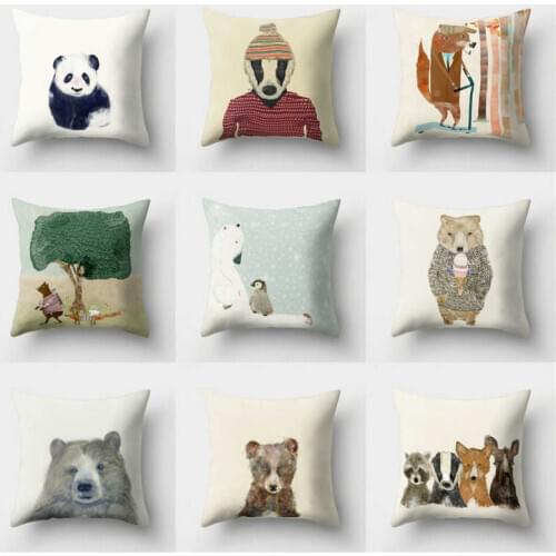 Cute Animal Penguin Bear Panda Pillow Case 18'' Decor Home Sofa Cushion Waist Throw Polyester Cover