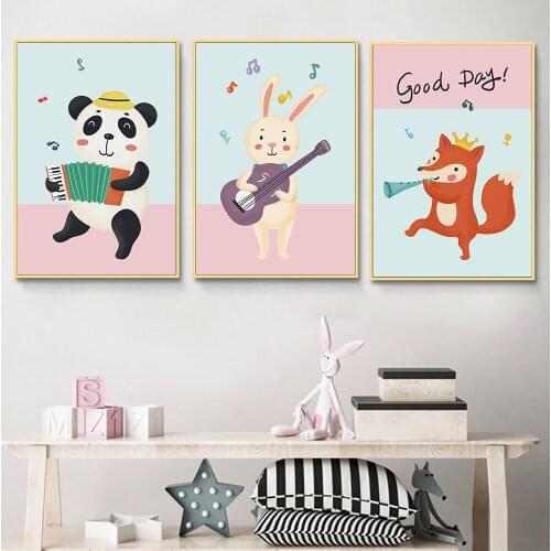 Child Poster Baby Nursery Wall Art Print Panda Bunny Fox Woodland Animal Canvas Painting Picture Nordic Kids Baby Bedroom Decor