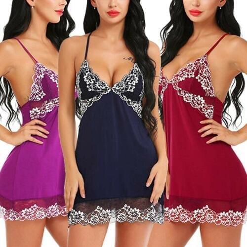 Hot Sale Women Sexy Lingerie Erotic Underwear Satin Lace Intimate Backless Sleepwear Sexy Night Gown Women Plus Size S-XXL