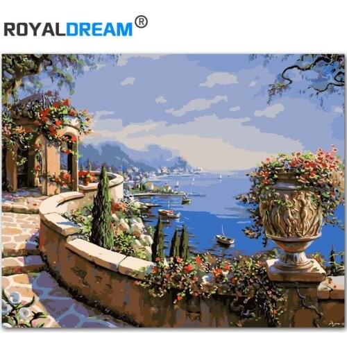 ROYALDREAM Framed Oil Painting By Numbers European Landscape Canvas Painting For Living Room Wall Art Home Decor