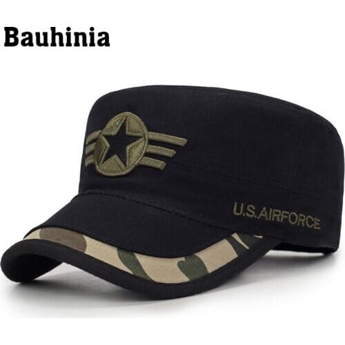 Bauhinia Summer Casual Cotton Male Flat Cap Adjustable Vintage Men Flat Top Military Cap Army Hat