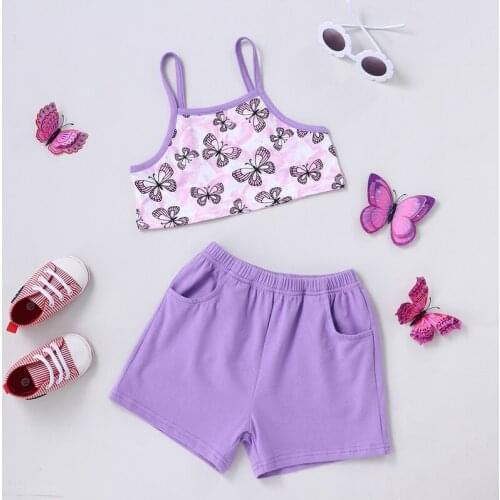 Girls Clothing Set Baby Girl Clothes 2 Pcs Sets Butterfly Print Vest Tops+short Pants Kids Clothes Casual Home Girls Outfit 0-6Y