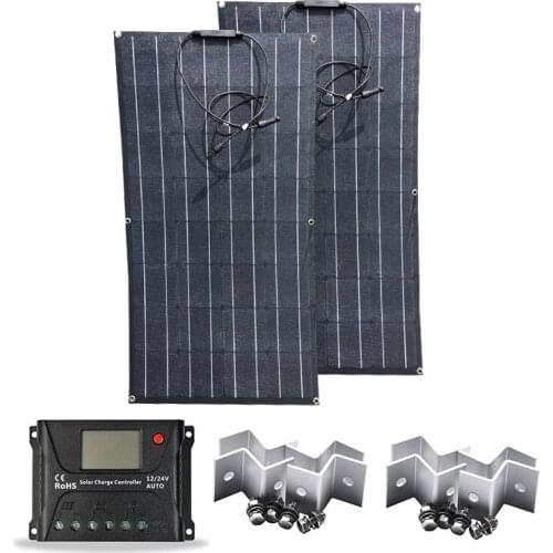 Solar Kit 100w 200W Etfe Solar Panel Solar Charge Controller 12v/24v 20A USB PWM Z Bracket Car Caravan Camping Boat Motorhome