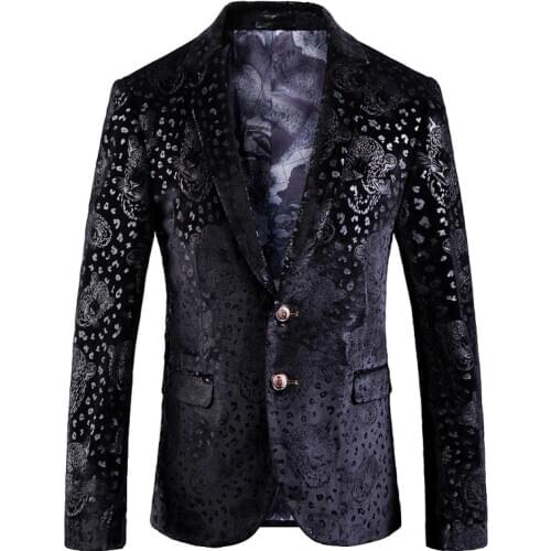 Leopard Print Mens Suit Long Sleeve Suit Stage Performance Clothes 2021 Fashion Show Jacket Blazer Jacket Party Two Button Coat
