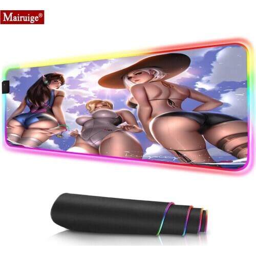 Anime Big Ass Hips Girl LED Mousepad RGB Sexy Long Legs Bikini Party Breasts Glow Colorful Mouse Pad XXL Computer Gamer Desk Mat