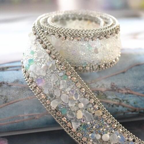 1pcs High quality Pearl Beaded Lace Trim Wedding dress Clothing decorative accessories Iron on the clothes or Sew on 2.5cm Width
