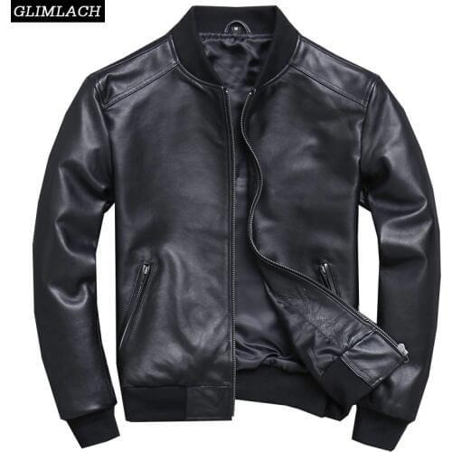Black Aviation Genuine Leather Bomber Jacket Men Pilot Sheepskin Real Leather Jacket Slim Large Size 5XL Coats Veste Cuir Homme