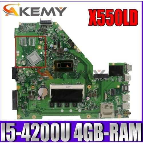 Akemy X550LD Laptop motherboard for ASUS X550LA X550LC X550LN X550L original mainboard DDR3L 4GB-RAM I5-4200U GM LVDS