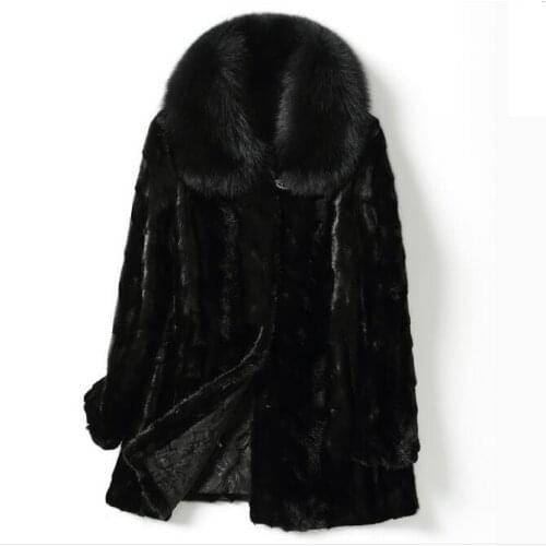 Fashion Black big fox fur collar fur coat popular styles mink fur coat Genuine Leather winter jacket women Fashion Fur large