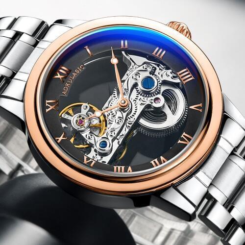 Fashion Transparent Automatic Mechanical Watch Men Luxury Skeleton Gear Self Winding Leather Luminous Clock Montre Homme Reloj