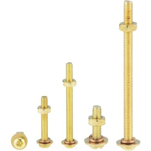 10 Set M4 Copper Round Head Screw Nut Set Combination Screw Pan Head Cross Machine Tooth Screw M4x10 M4x14 M4x20 M4x35 M4x60
