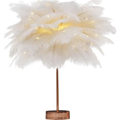 Pink White Feather Table Lamp Shades Lampshade Elegant Bedside Desk Night Light Decor Modern Hotel Villa Room Decoration ww82