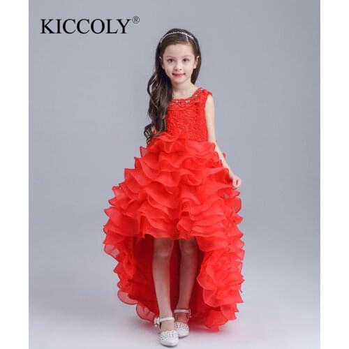 New Pretty Scoop Ivory Red Flower Girls Dresses 2016 Floor-Length Girls Holy First Communion Layered Dress for Wedding and Party