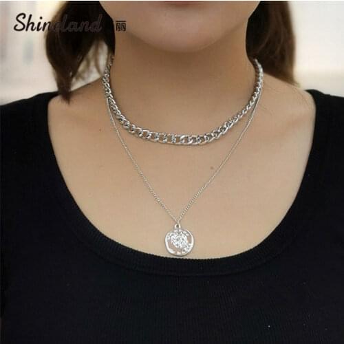 Shineland Hip Hop Big Thick Chunky Chain Fashion Multi Layer Choker Necklace Colar Coin Pendant Women Statement Party Jewelry