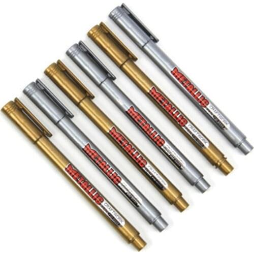 6Pcs Gold Silver Epoxy Resin Drawing Pen Gold Leafing Point Pen Marker Acrylic Paint Highlights Metallic Permanent Marker