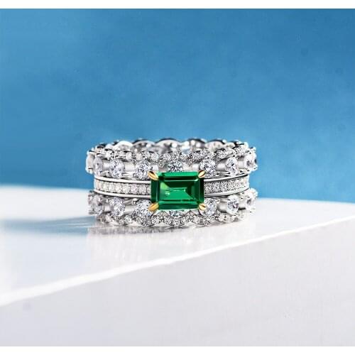 Luxury Crystal Female Natural Emerald Green Ring 925 Sterling Silver Wedding Rings For Women Promise Love Big Engagement Ring