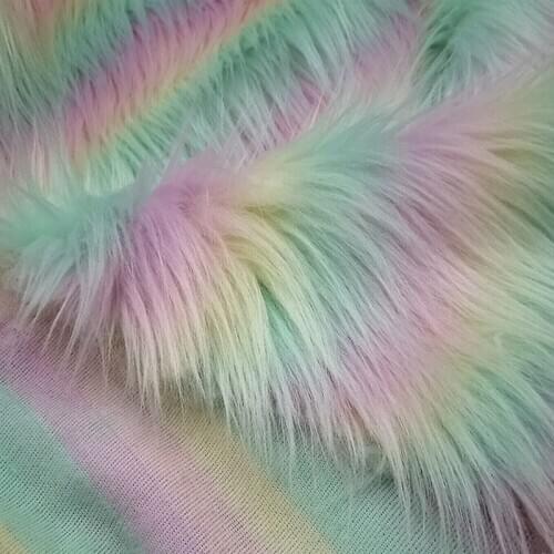 Luxury Rainbow Faux Fur Fabric Jacquard Artificial Plush Immitation Wool Hair Colorful Strips Collar Toy Cosplay DIY Fur Fabric