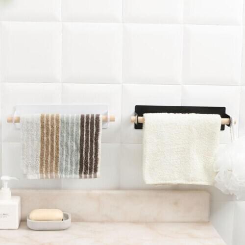 Punch Free Self-adhesive Roll Paper Holder Towel Wooden Storage Rack Hanging Shelf For Kitchen Bathroom Hardware Paper Holders