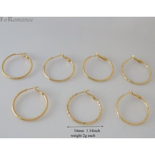 SEVEN STYLES IN SAME SIZE DIFFERENT PATTERN YELLOW GOLD COLOR GP HOOP 34MM PLAIN MOON SNAKE EARRING
