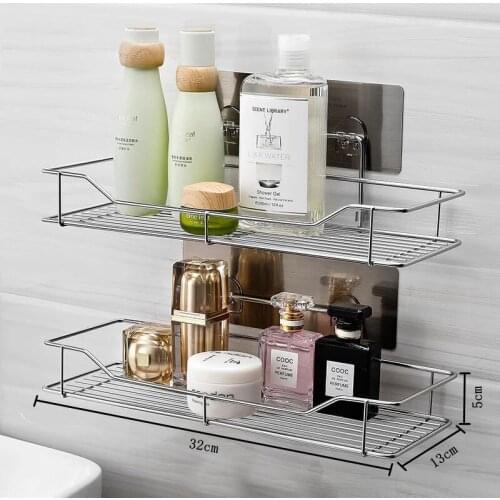 Stainless Steel Seamless Large Hook Hanger For Kitchen Metal Suction Wall Shelf Cosmetics Storage Holder Soap Bathroom Organizer