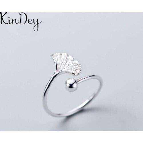 Kindey Retro Vintage Jewelry Silver Color Ginkgo Biloba Leaf Rings For Women Men Big Opening Antique Rings