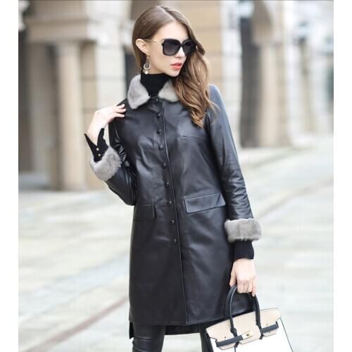 Real Sheepskin Female Ultra Light Down Genuine Leather 2020 Winter Jacket Women Mink Fur Collar Long Coat MY