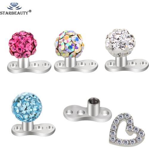 1Pc Titanium 3 Color Ferido Ball Dermal Anchor Piercing Internally Threaded Micro dermals Piercing for Girl 14g Surgical Steel