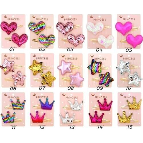 100set/lot 2pcs/set DIY Simple Multi Turn Out Sequined Hearts Hair Clips Baby Hairpins Hair Styling Tools Accessories HA1583