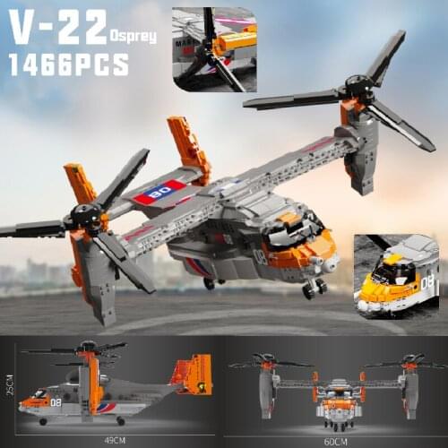 MOC 1466pcs Creative Military Technical Air Fighter Aviation Aircraft V22 Osprey Transport Model Building Blocks bricks Toy gift