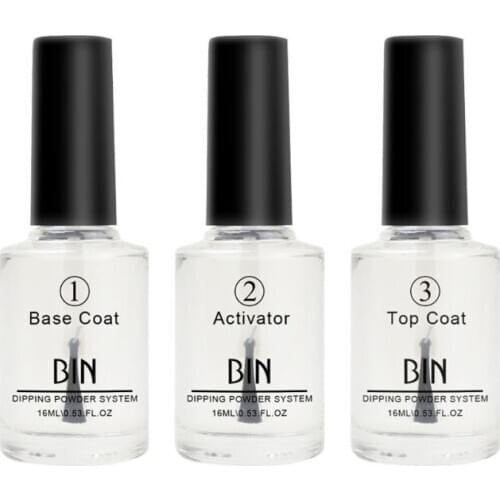 3pcs/set 15ML Nail Color Dip Dipping Powder Pro Polish Starter Kit Base Top Coat Activator X7JA