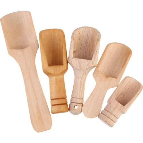 5 Pcs Household Salt Shovels Wooden Handle Scoop Wooden Teaspoon Ground Coffee Scoops