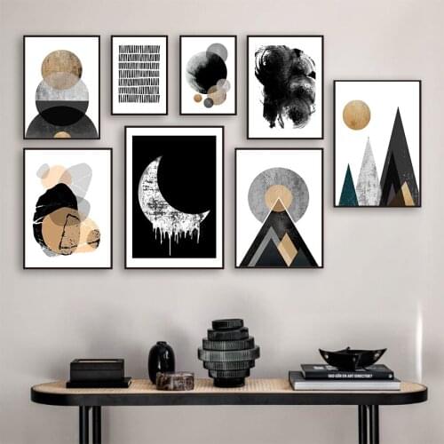 Abstract Color Sun Moon Mountain Planet Wall Art Canvas Painting Nordic Posters And Prints Wall Pictures For Living Room Decor