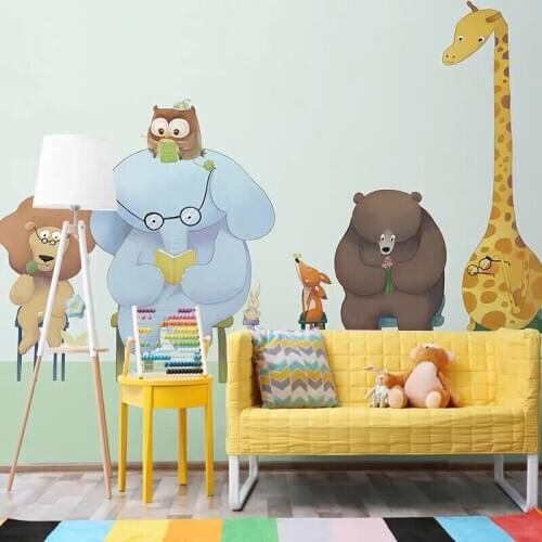 Bacaz Cute Cartoon Giraffe Animal Friends 3d Wallpaper Mural for Nursery Kids Room 3d Cartoon Wall paper Murals Kindergarten