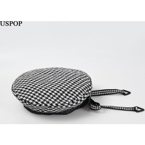 USPOP 2021 New Winter Berets Women Lace-up Bow Plaid Beret Hat