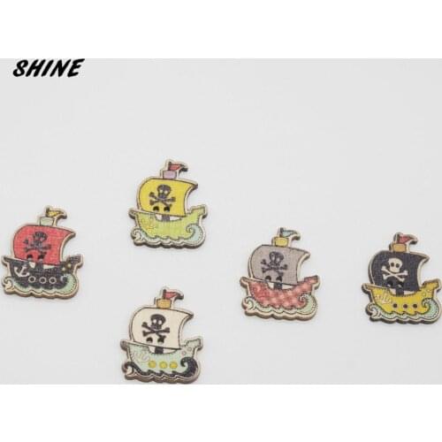 SHINE Wooden Sewing Buttons Scrapbooking Sea Rover Mixed Two Holes 32x26mm 50PCs Costura Botones Decorate bottoni botoes