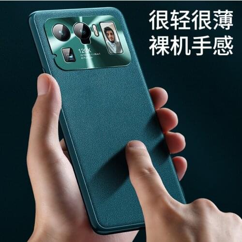 For Xiaomi Mi 11 Ultra Case Luxury Vegan Leather Grain Matte Hard PC Shell Soft TPU Silicone Frame Protective Back Cover Fundas