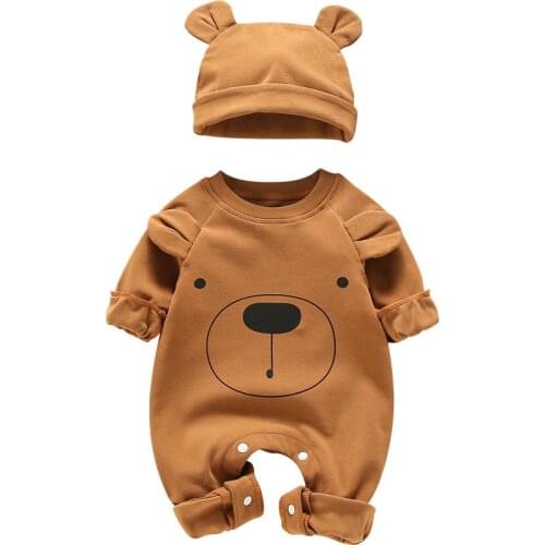 Baby Clothes Infant Clothing Baby Romper with Hat Set for Baby Cartoon Bear Print Jumpsuit Spring Costume for Girls Boys Outfits