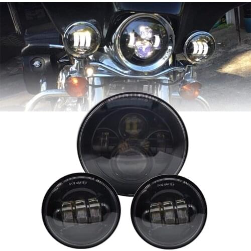 For Harley 7'' Motorcycle Light Electra Glide Softail Fat Boy Touring Ultra Classic Road King 7'' LED Headlight 4.5'' Fog Lamps