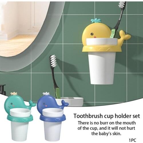 Home Animal Mouthwash Punch Free Children Cute Bathroom Wall Mounted Shelf Gift Baby Kids Cartoon Toothbrush Cup Holder Set