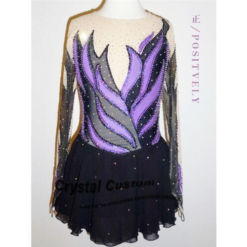Purple Figure Skating Competition Dress Customized With Colorful Strips New Brand Ice Skating Dress DR3142