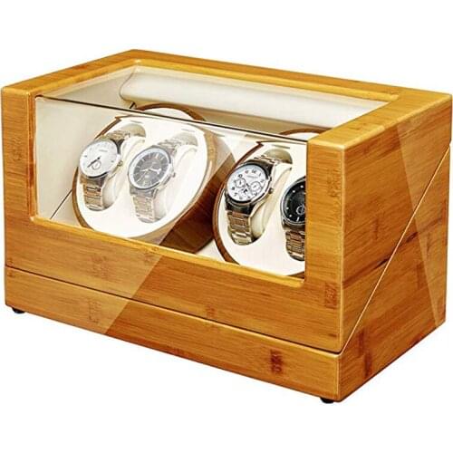 Good Quality Bamboo Wood Automatic Quad 4+0 Watch Winder with Double Quiet Mabuchi Motors 5 Working Modes