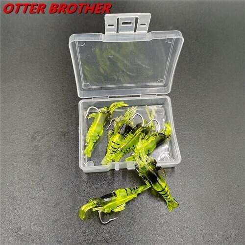 6PCS/box Artificial Soft Shrimp Bait 1.3g/5cm Silicone Squid Night Fishing Jigs Prawn Lure Bass Fish Tackle Pesca Accessory