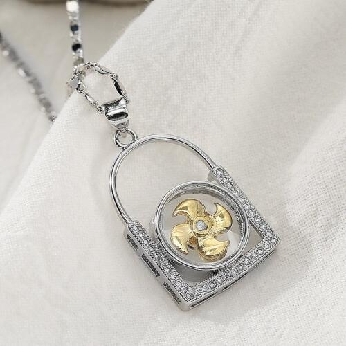 Delicate Love Lock Pendant Necklace Zircon Paved Best Wish Tiny Lucky Rotatable Windmill Copper Jewelry For Women Wholesale