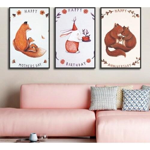Canvas Painting Nordic Cartoon Rabbit Animals Home Posters and Prints Baby Room Decor Wall Art Kids Room Decoration Pictures
