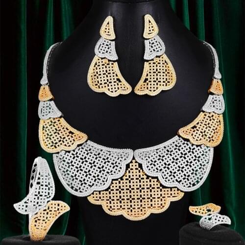 KellyBola Nigerian Wedding African Angle Feather Necklace Bangle Earrings Ring 4PCS Jewelry Set Woman Wedding Bridal Bijoux