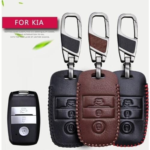 Leather Car Smart Key Cover Case for Kia Rio 3 4 5 Stinger Ceed Picanto Cerato Sportage 3 4 Sorento Soul K5 Key Fob Ring Chain