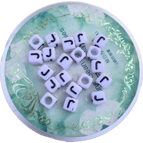Mini order 100pcs Single Letter J Acylic Spacer Beads 6*6MM Cube Square Plastic Alphabet Jewelry Bracelet Keyring Big Hole Beads
