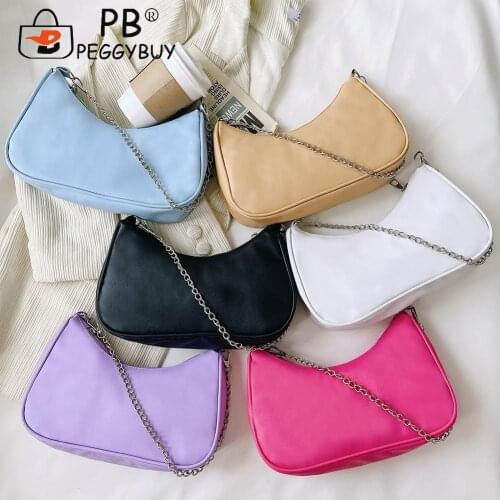 Fashion Women PU Leather Shoulder Underarm Evening Party Bag Portable Travel Solid Color Thin Chain Zipper Small Handbags